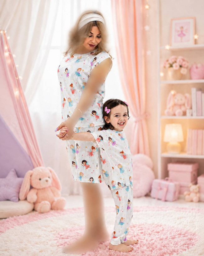 ست رکابی و شلوارک زنانه کوالا طرح فرشته (Angel) | خنک و راحت